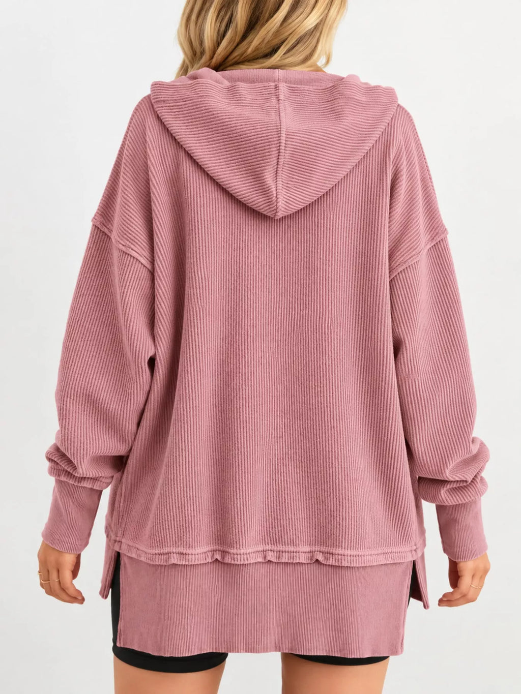 Full Size Snap Button Placket Dropped Shoulder Hoodie Plus Size
