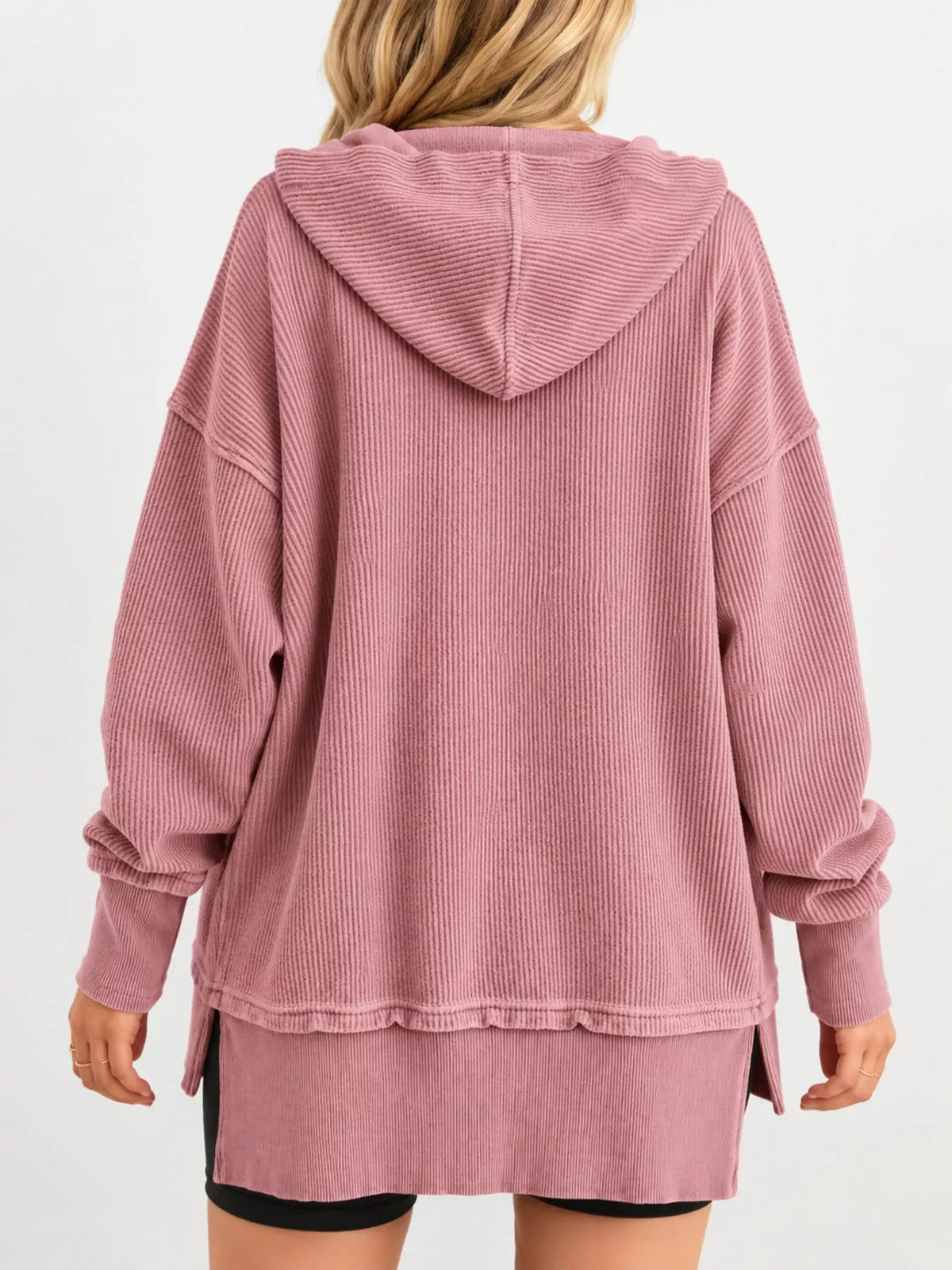 Full Size Snap Button Placket Dropped Shoulder Hoodie Plus Size