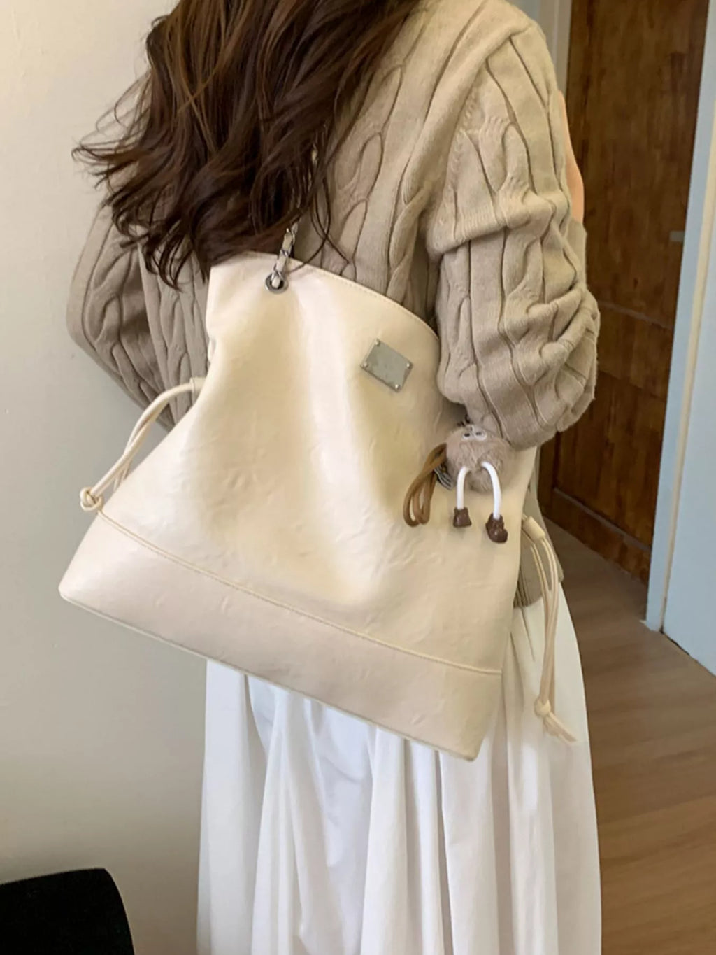 Chain Strap Faux Leather Tote Bag