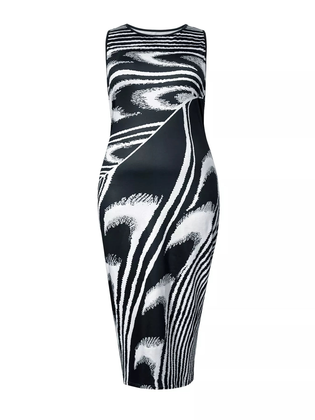 Sleeveless Bodycon Maxi Dress with Abstract Print