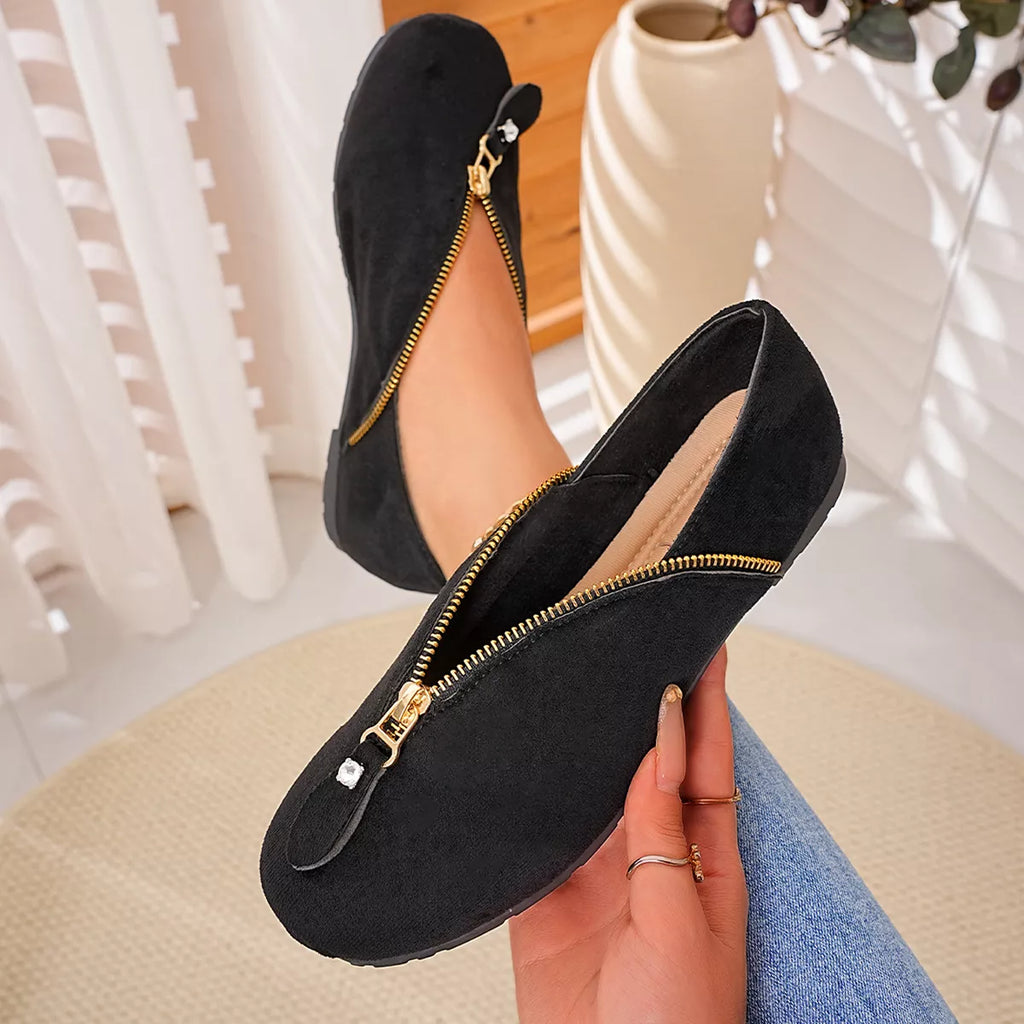 Chic Zipper Detail Flats Slip‑Ons