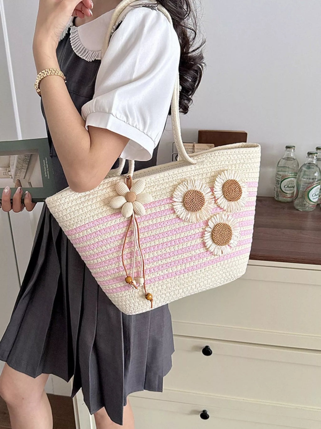 Sunflower Straw Woven Shoulder Bag
