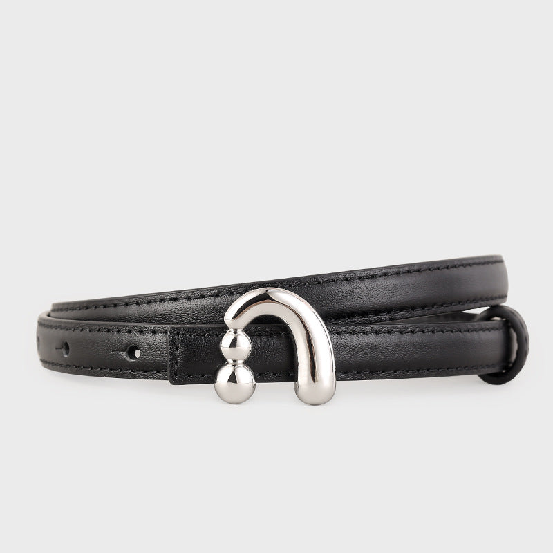 Silver Buckle Skinny Leather Belt
