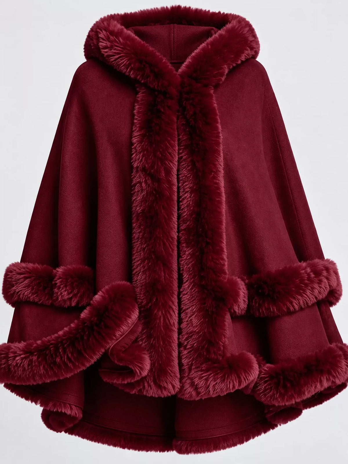 Faux Fur Trimmed Hooded Cape