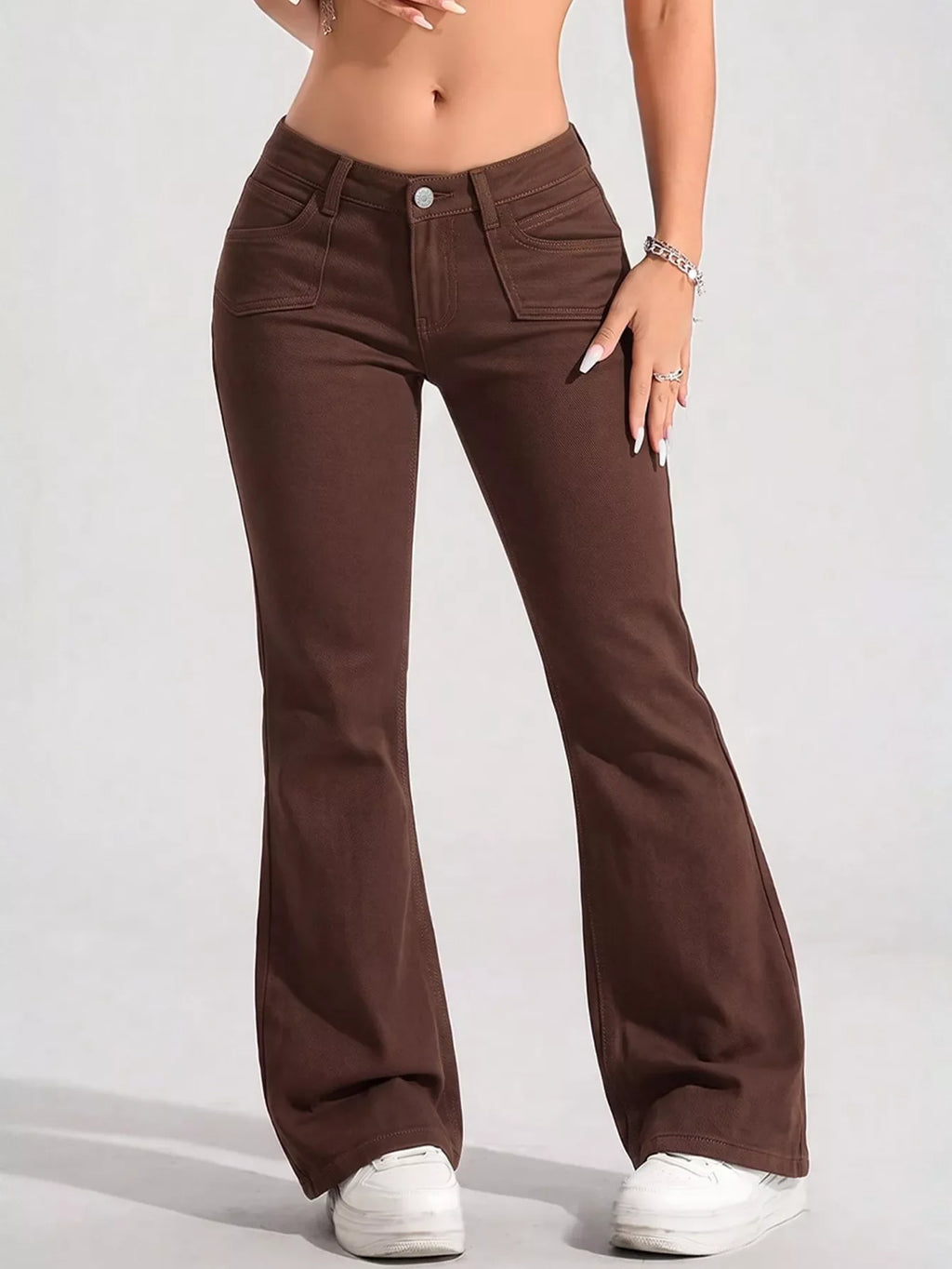 High-Waisted Flare Leg Jeans with Front Pockets