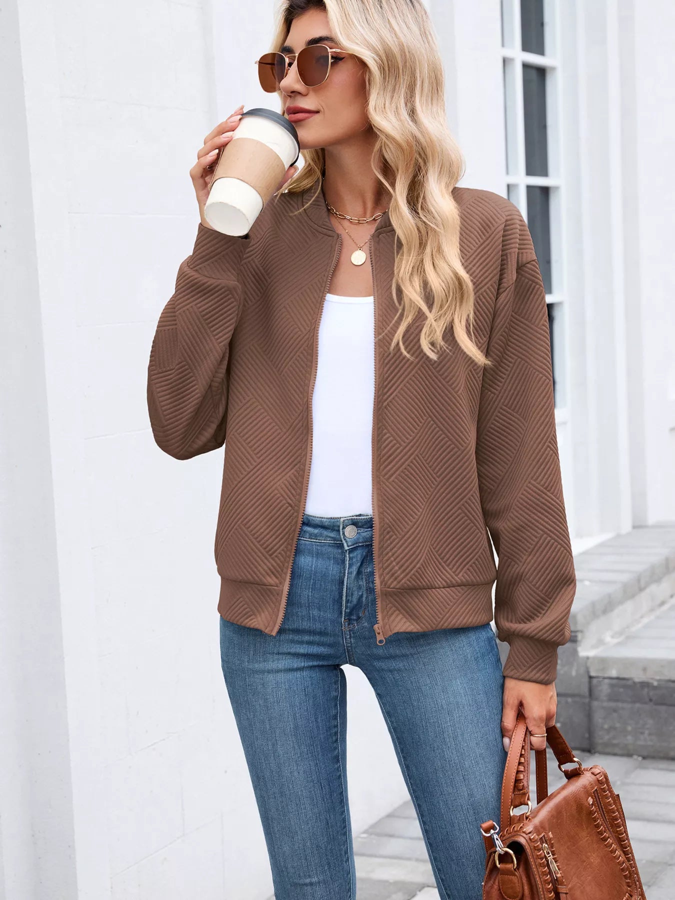Textured Zip Up Jacket