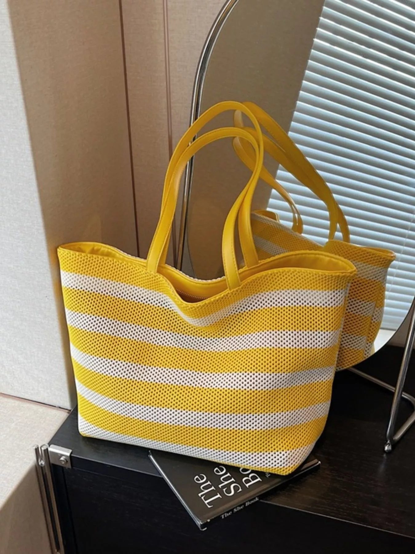 Striped Mesh Shoulder Bag