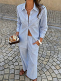 Striped Button Up Shirt and Pants Set
