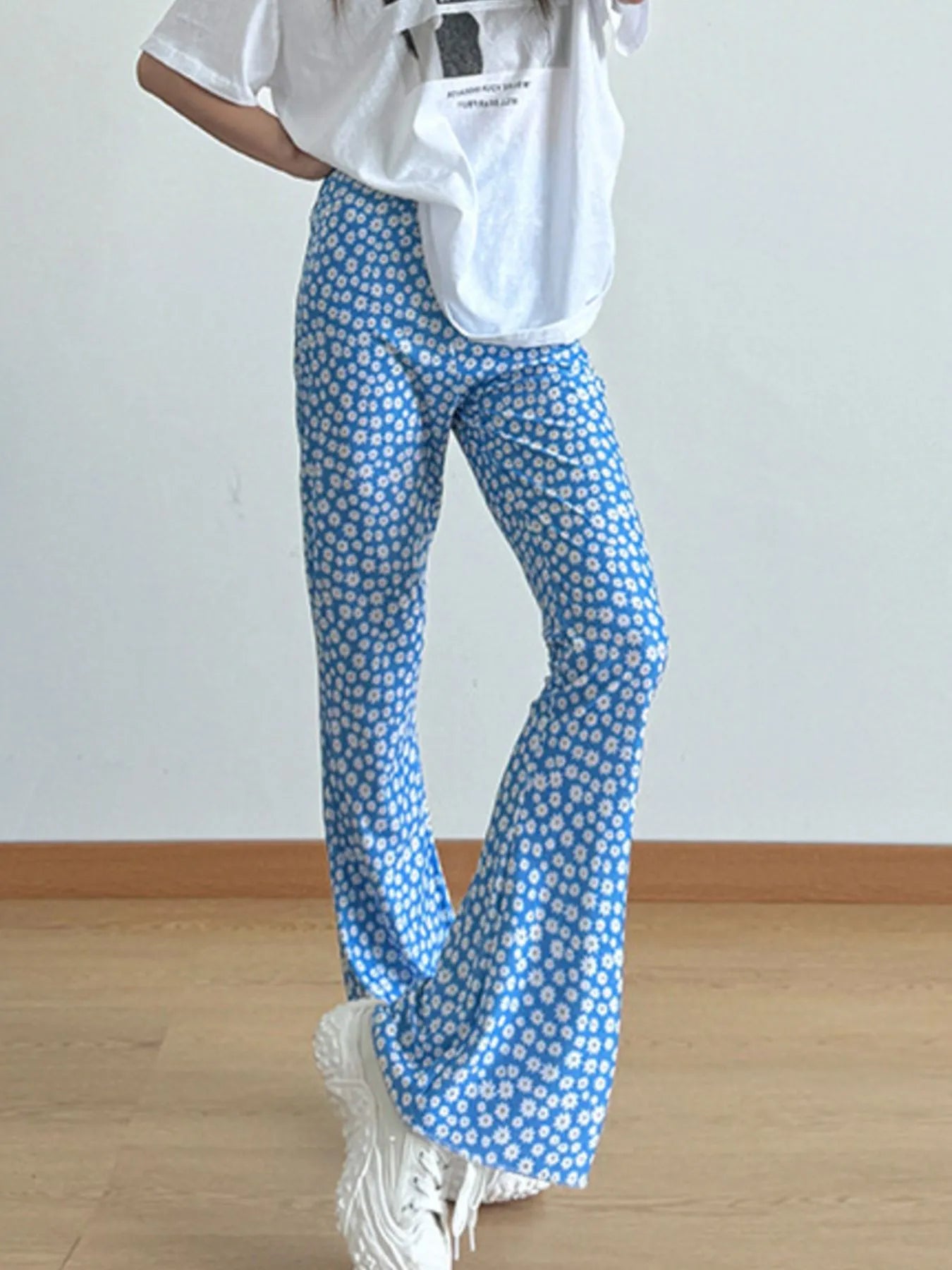 Floral Print Flare Leg Pants