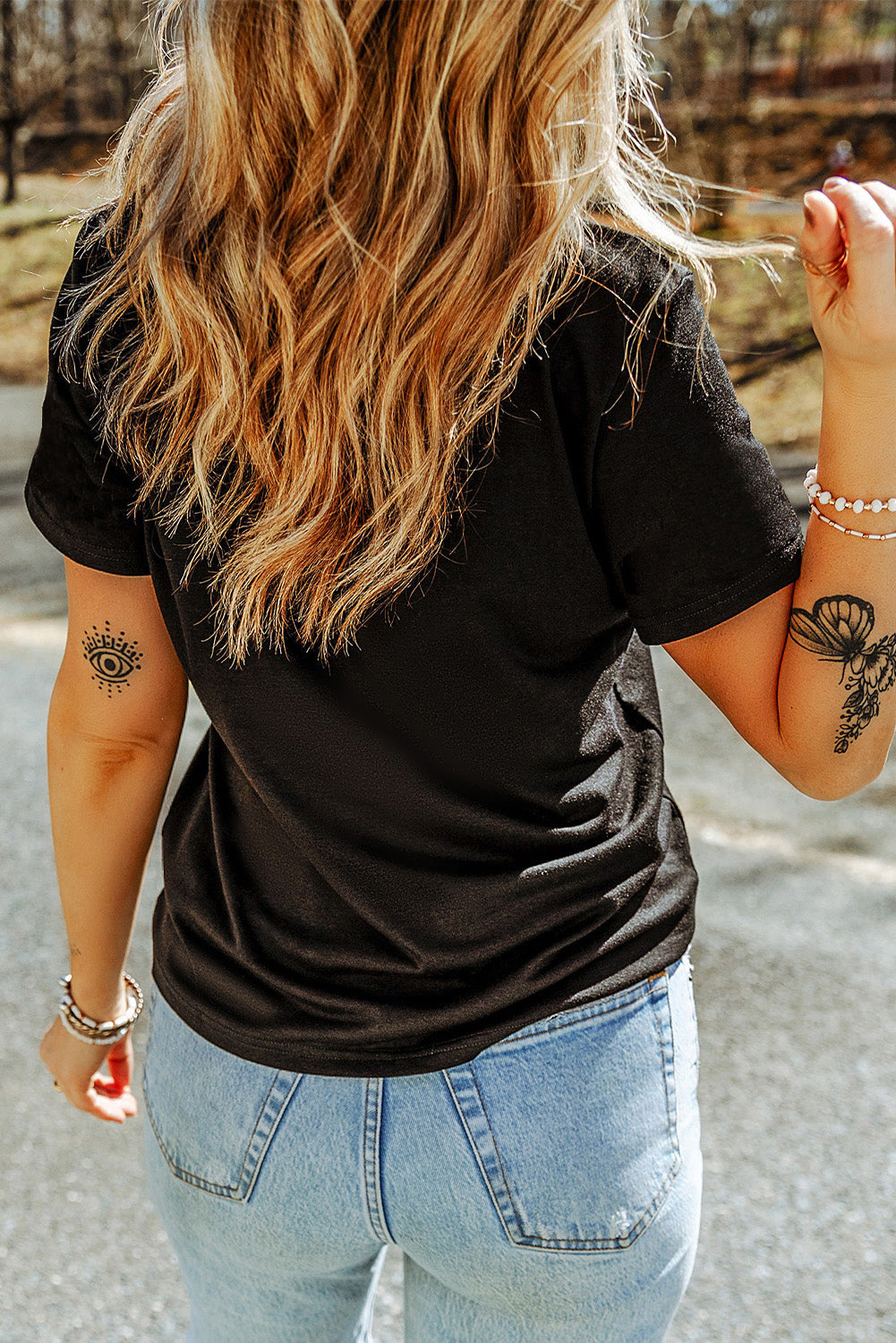 Black Sequin Bunny Doll Graphic Easter Day T Shirt