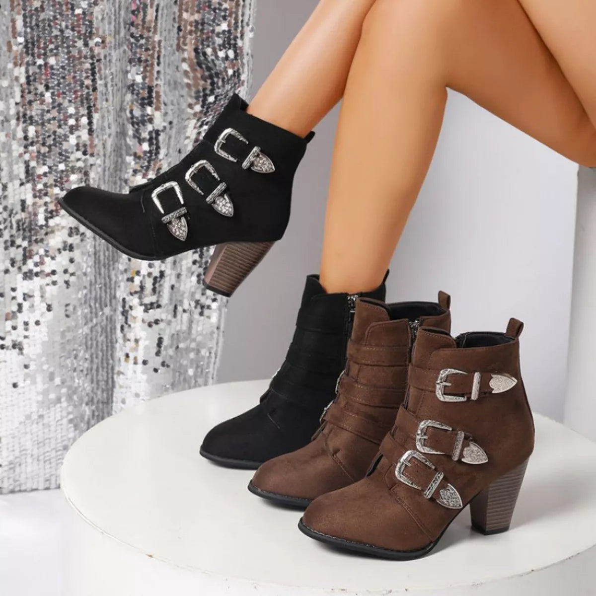 Point Toe Block Heels Boots