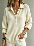 Full Size Button Detail Dropped Shoulder Sweater Plus Size