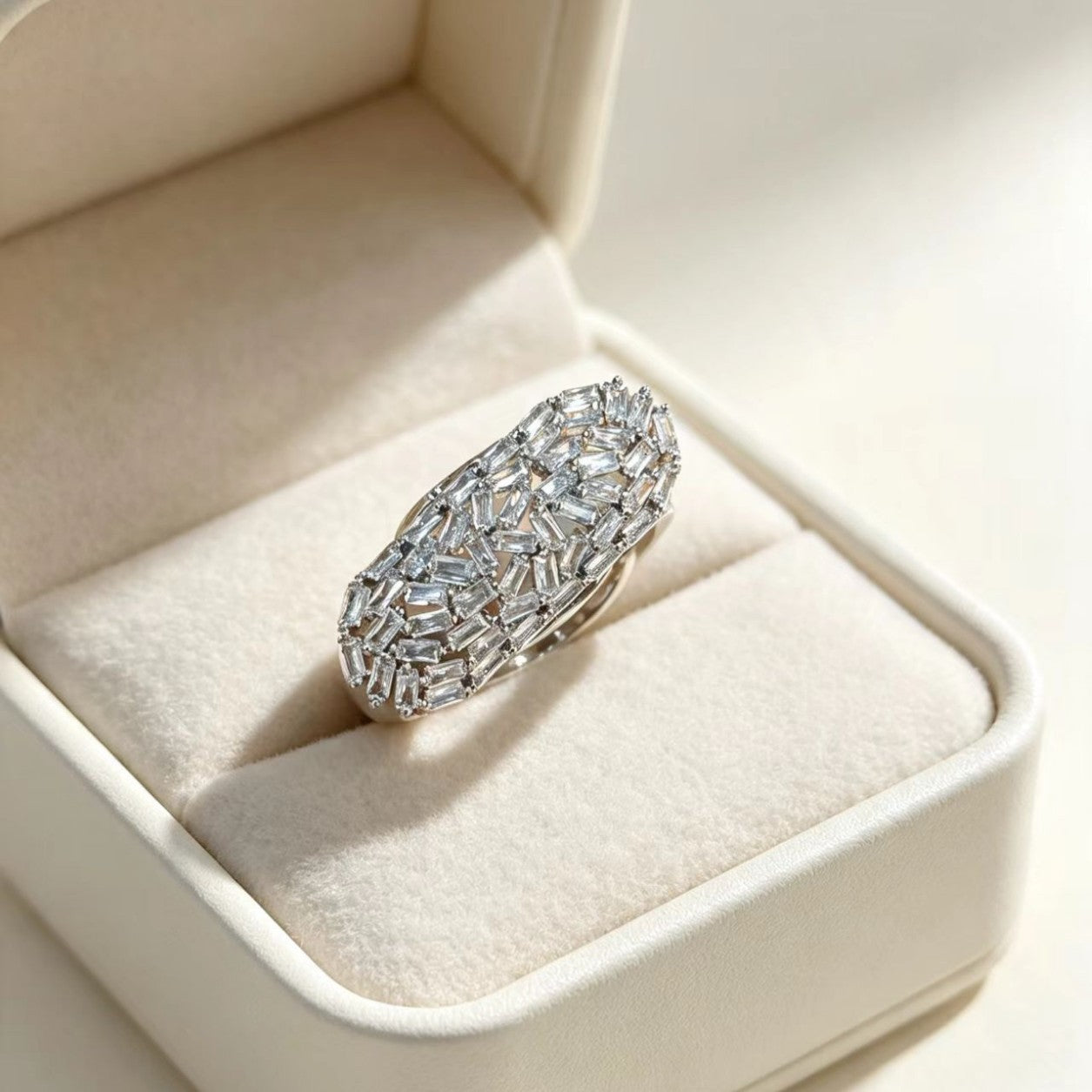Full-Crystal Zircon Irregular Ring