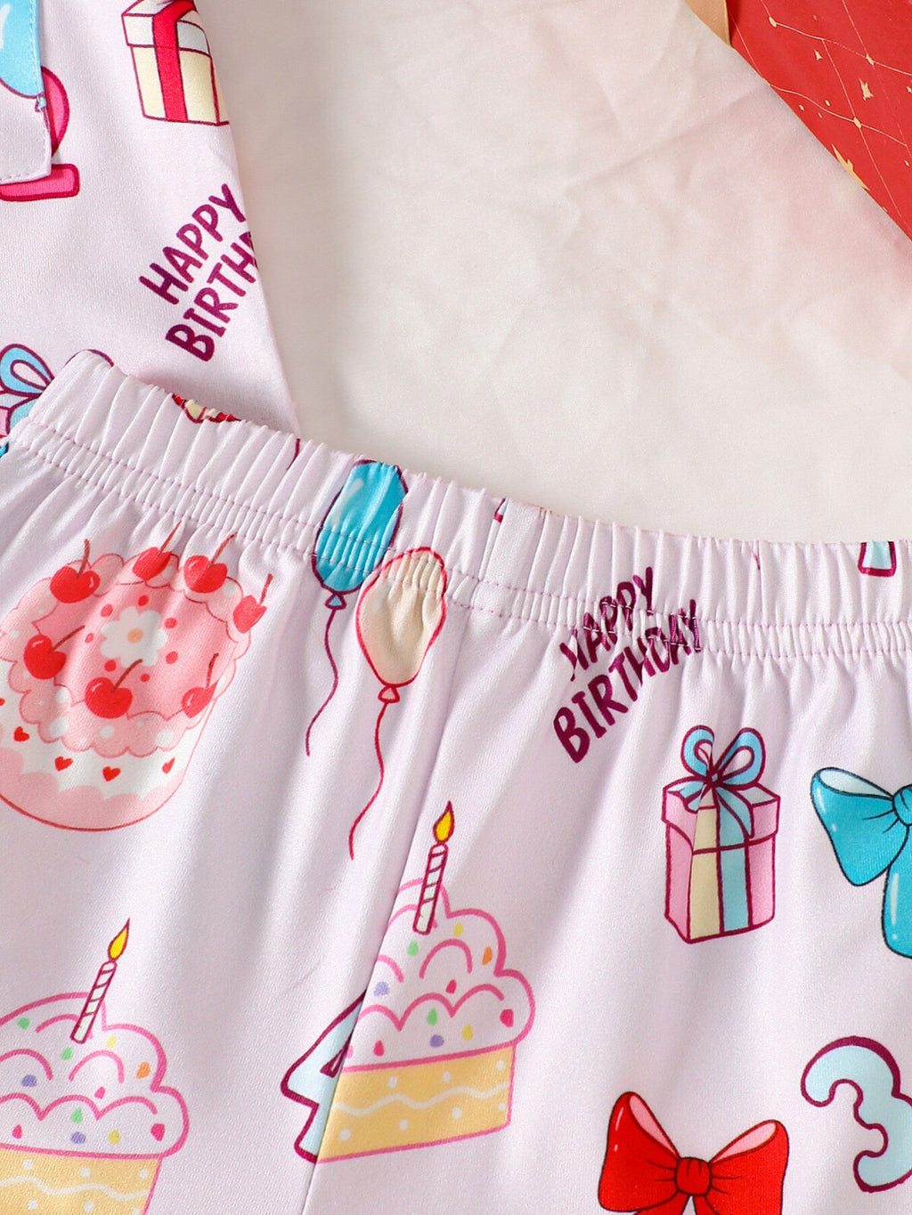 Children's Birthday Cake Print Shirt and Shorts Pajama Set