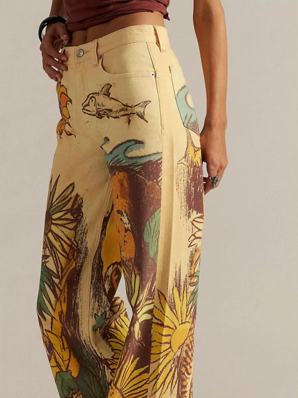 Printed Wide Leg Jeans