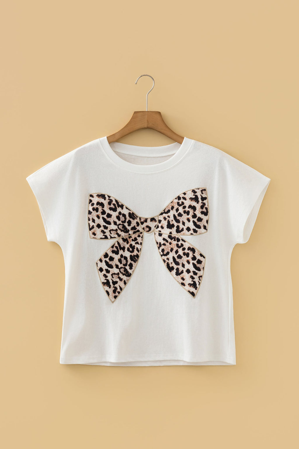 Leopard Bow Embroidered Short Sleeve T-Shirt