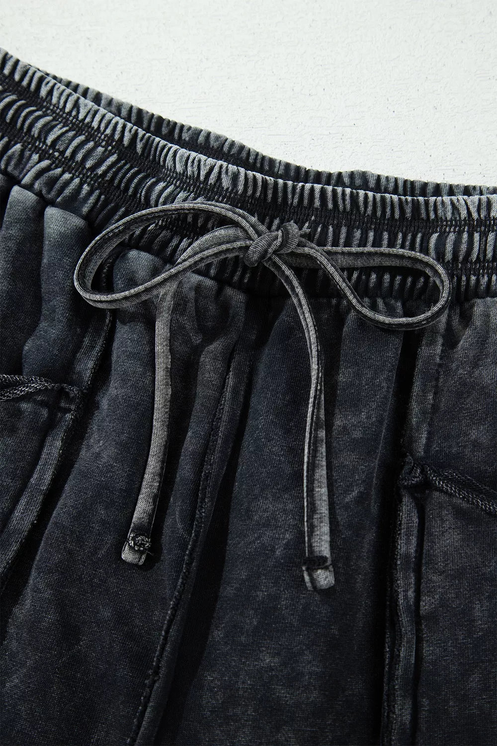 Mineral Wash Raw Seam Drawstring Elastic Waist Barrel Pants