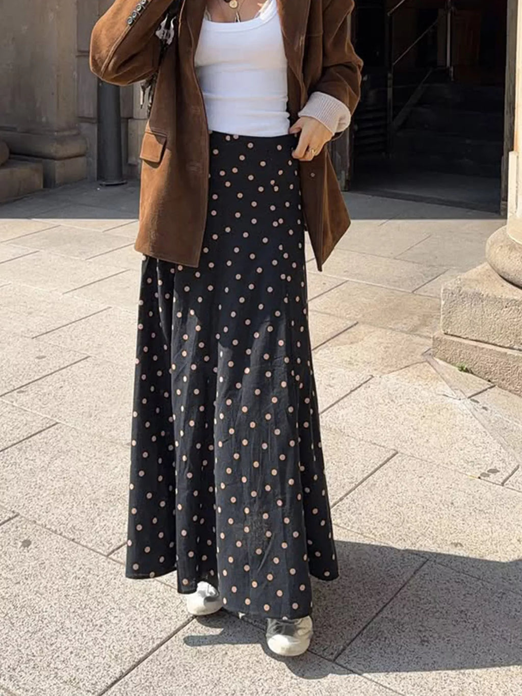 Polka Dot High-Waisted A-Line Skirt