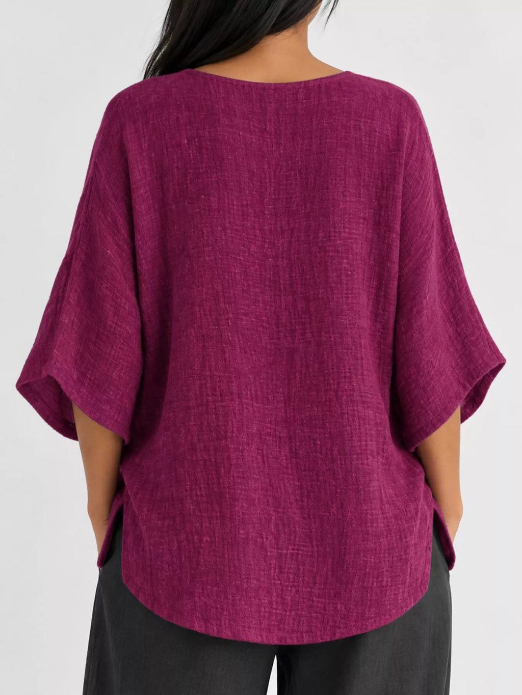 Full Size Loose Fit Linen Blend Blouse Plus Size