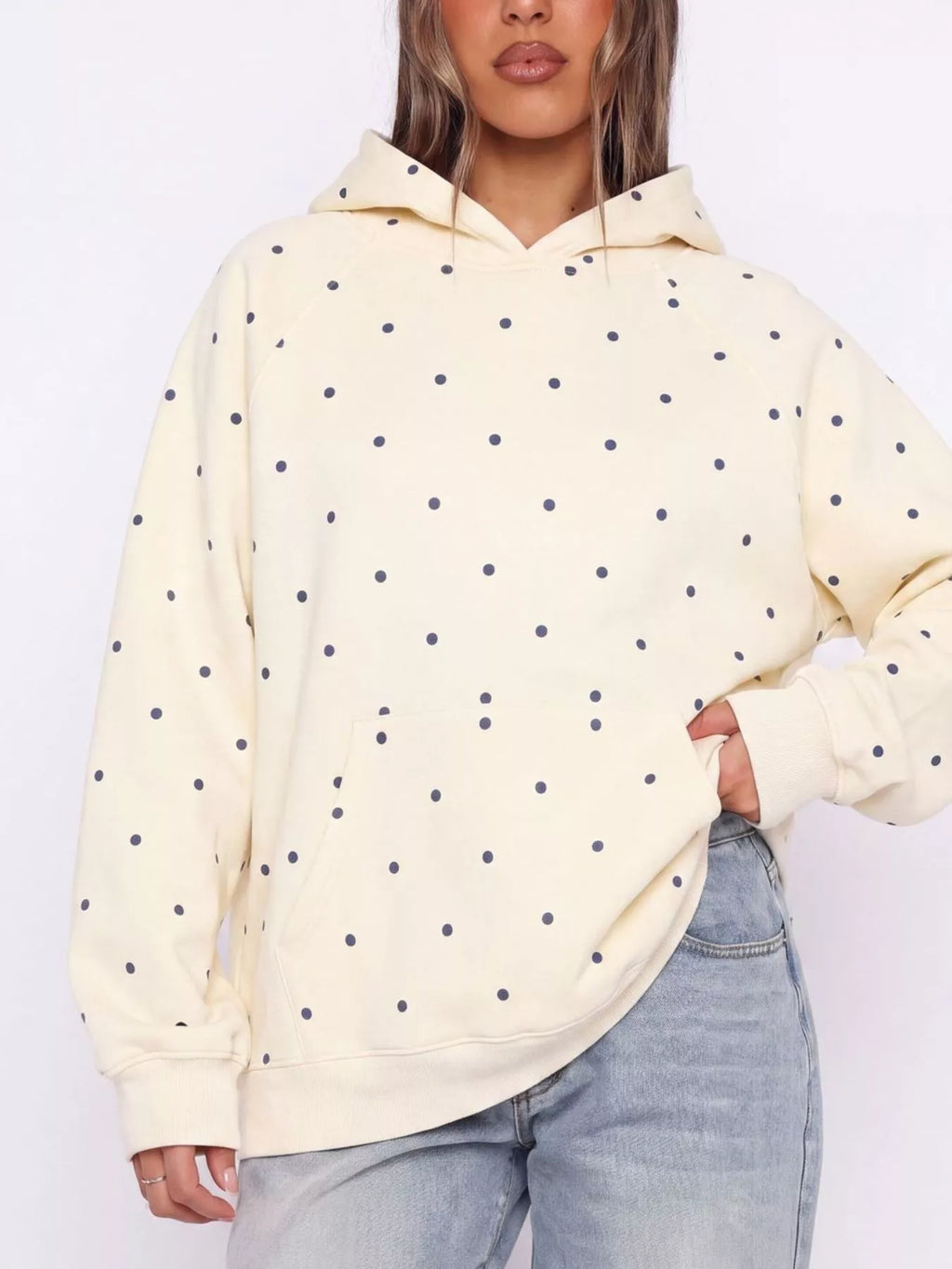 Polka Dot Kangaroo Pocket Hoodie