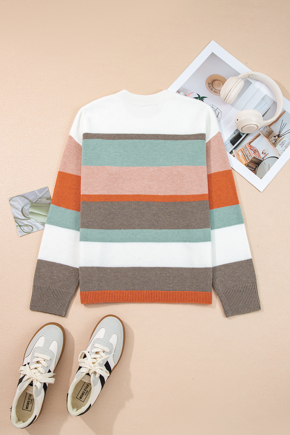 Stripe Colorblock Drop Shoulder Sweater