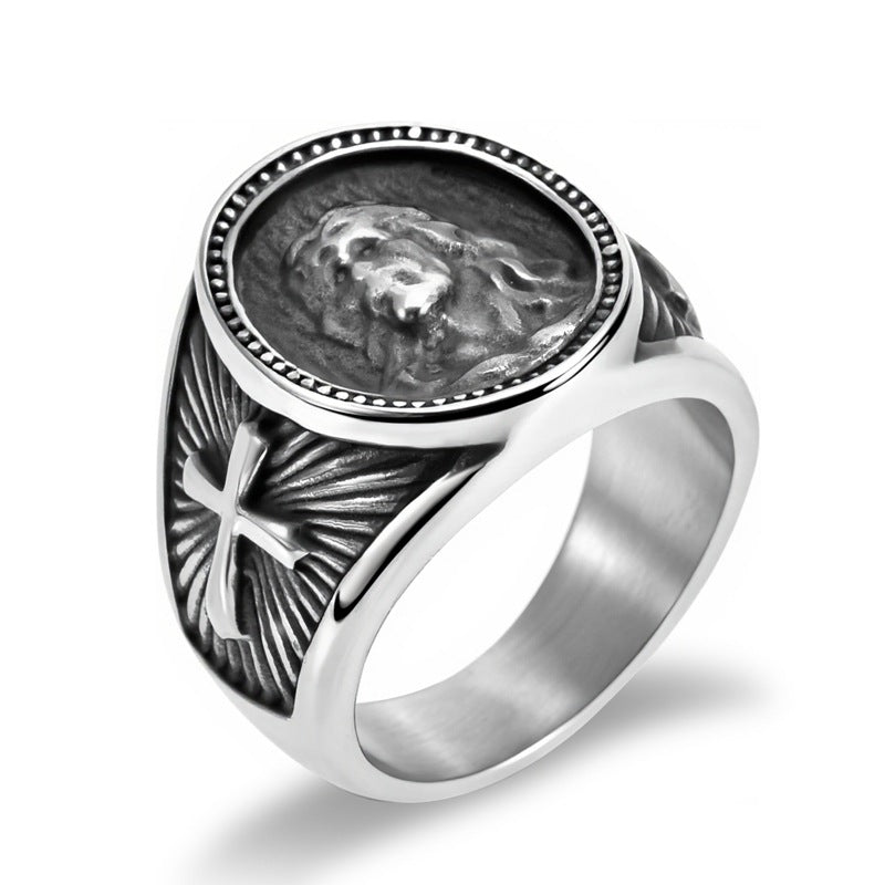 Retro Profile Cross Titanium Steel Ring