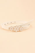 Flower Decor Skinny PU Belt