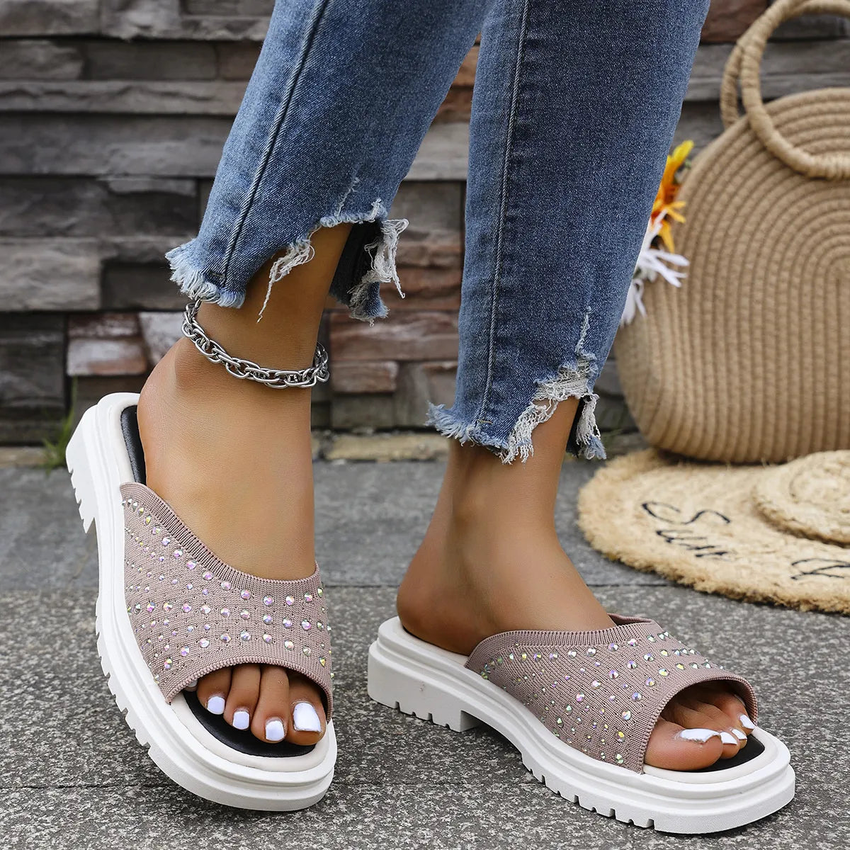 Rhinestone Open Toe Sandals