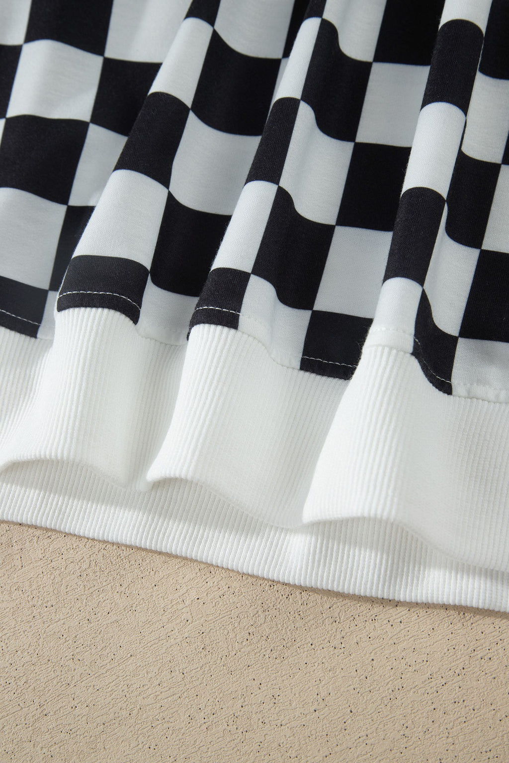 Black Checkered Print Color Block Trim Mock Neck Short Set
