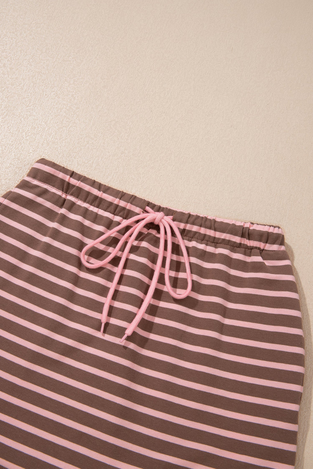 Brown Stripe Striped Drawstring Waist Long Sleeve Top Mini Skort Set