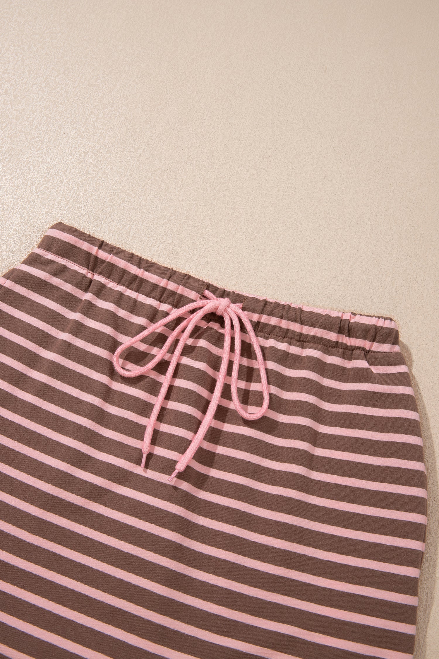 Brown Stripe Striped Drawstring Waist Long Sleeve Top Mini Skort Set