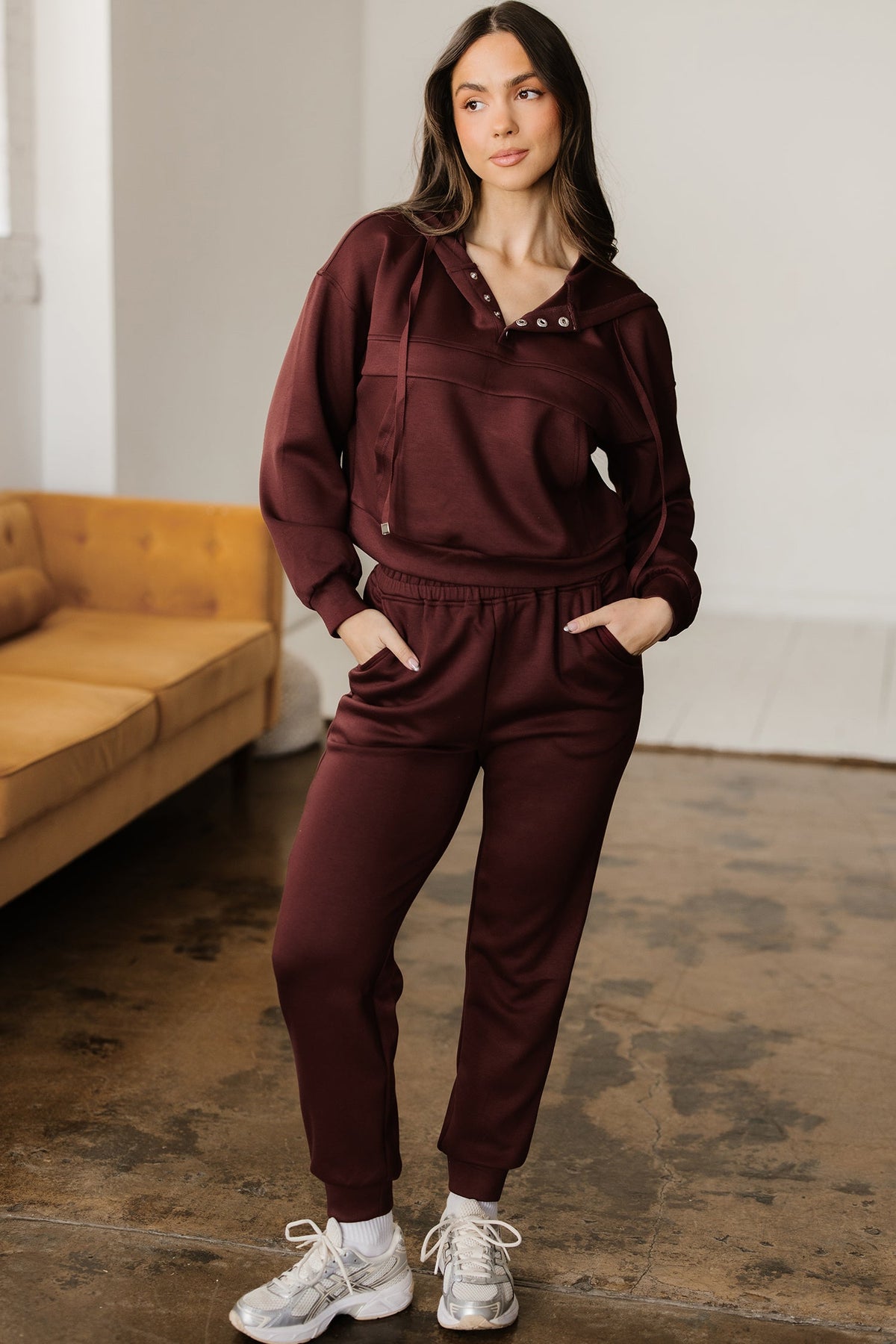 Solid Cropped Hoodie and Jogger Lounge Set