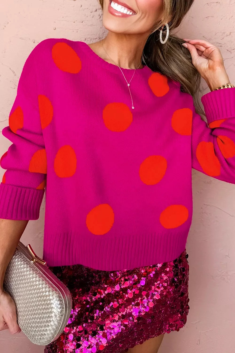 Polka Dot Round Neck Sweater