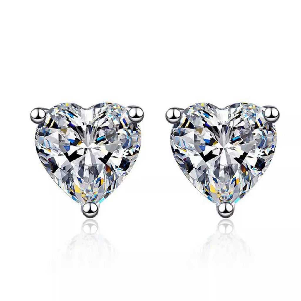 2 Carat 925 Sterling Silver Moissanite Heart Earrings