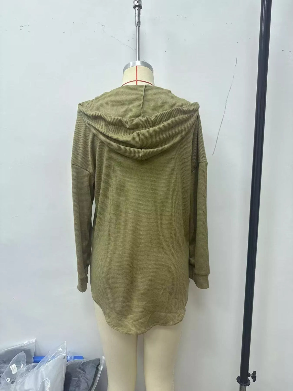 Drawstring Waffle Knit Hoodie
