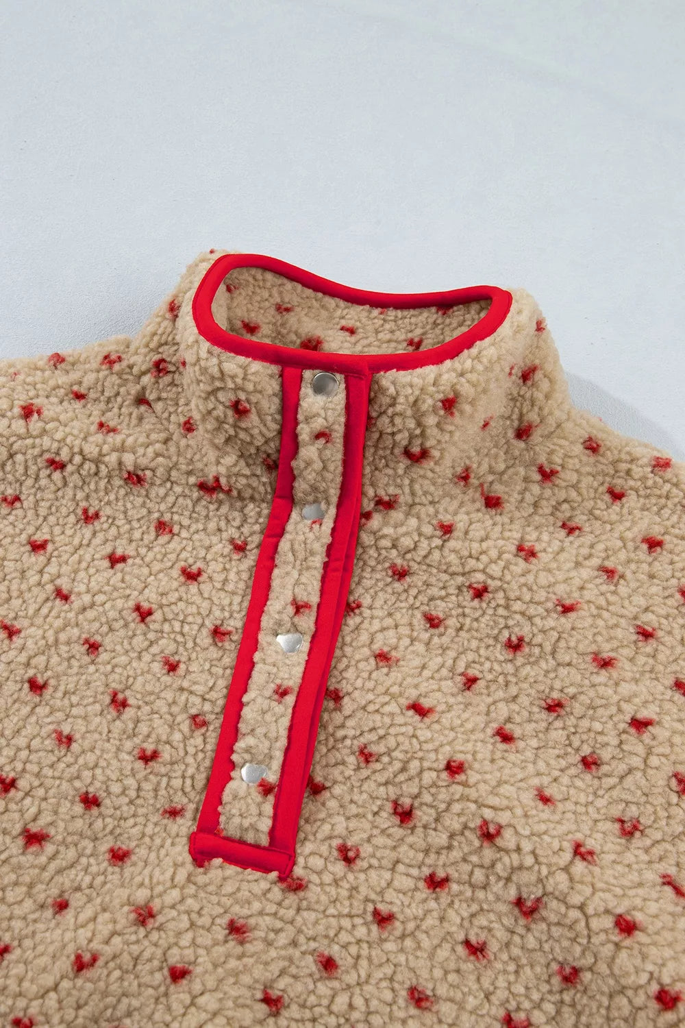 Heart Pattern Fleece Colorblock Collar Long Sleeve Sweatshirt