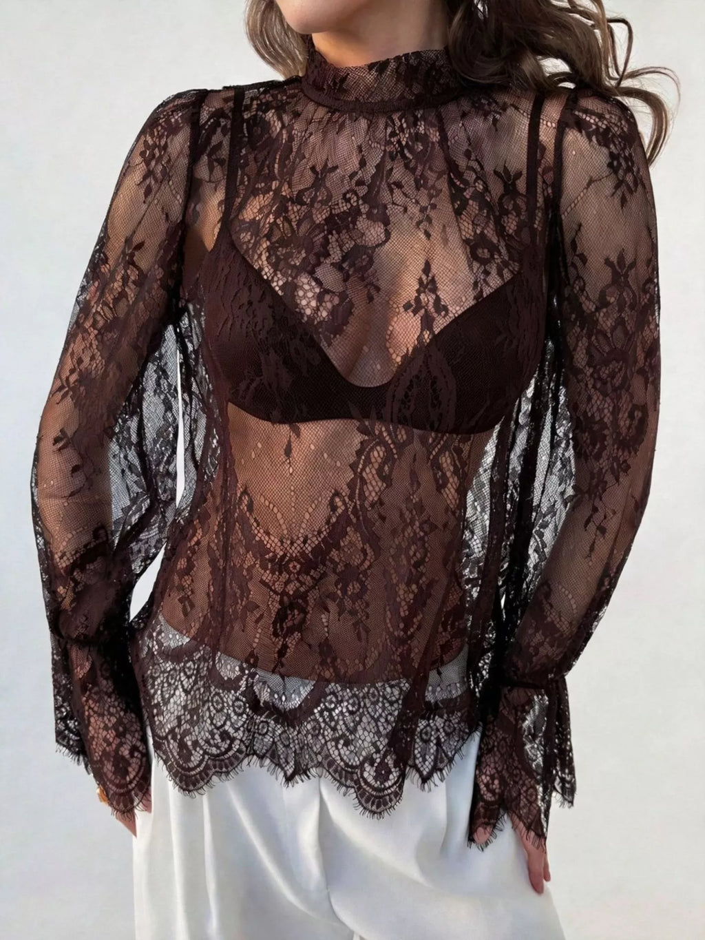 Lace Flounce Sleeve Top