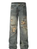 Men's Distressed Washed Straight Jeans