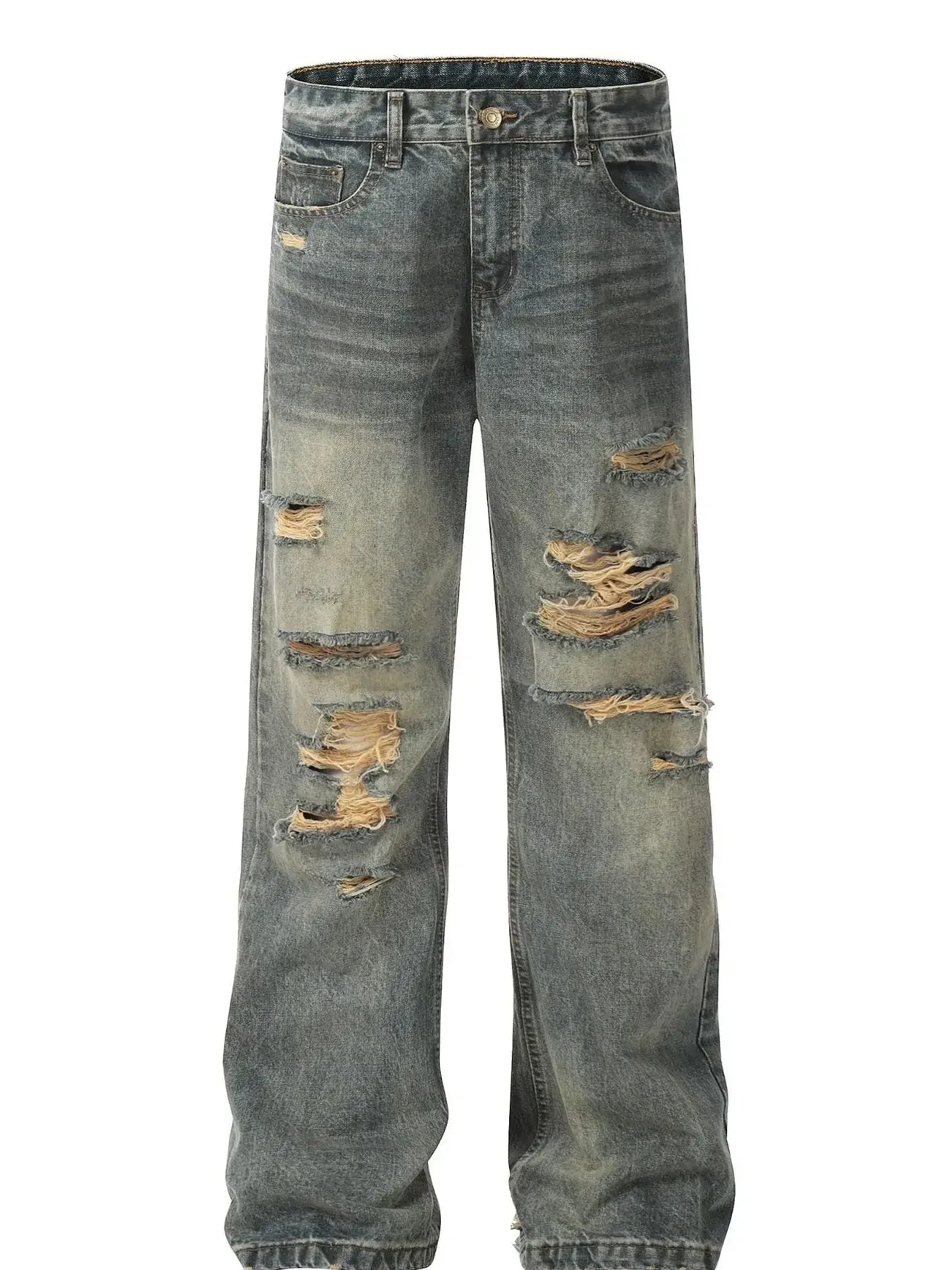 Men's Distressed Washed Straight Jeans