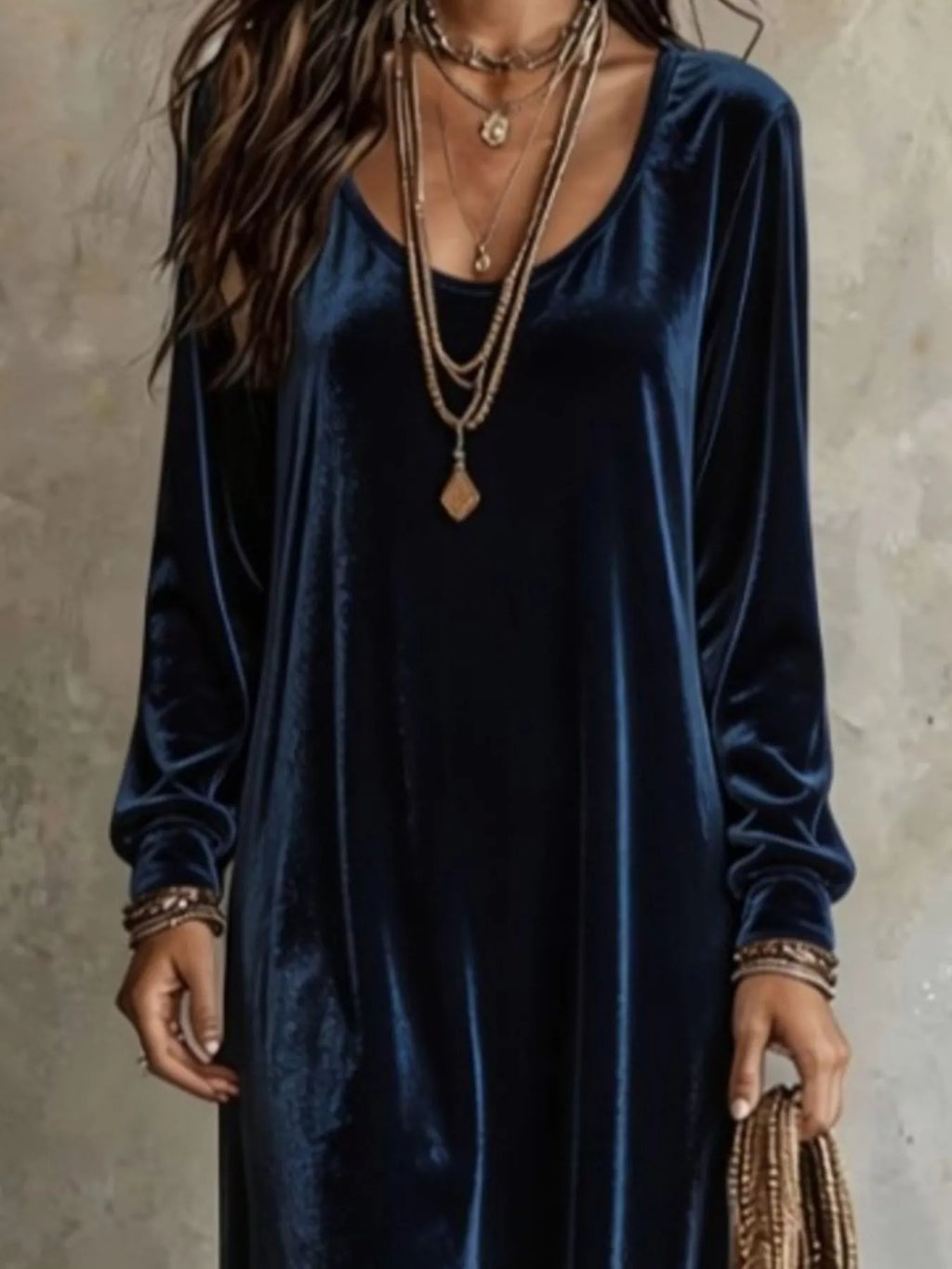 Velvet Maxi Dress with Flowy Hem
