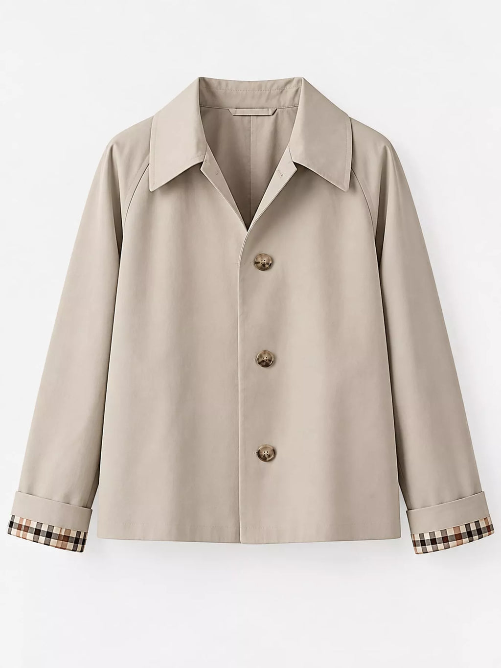 Plaid Cuffs Cropped Trench Outerwear
