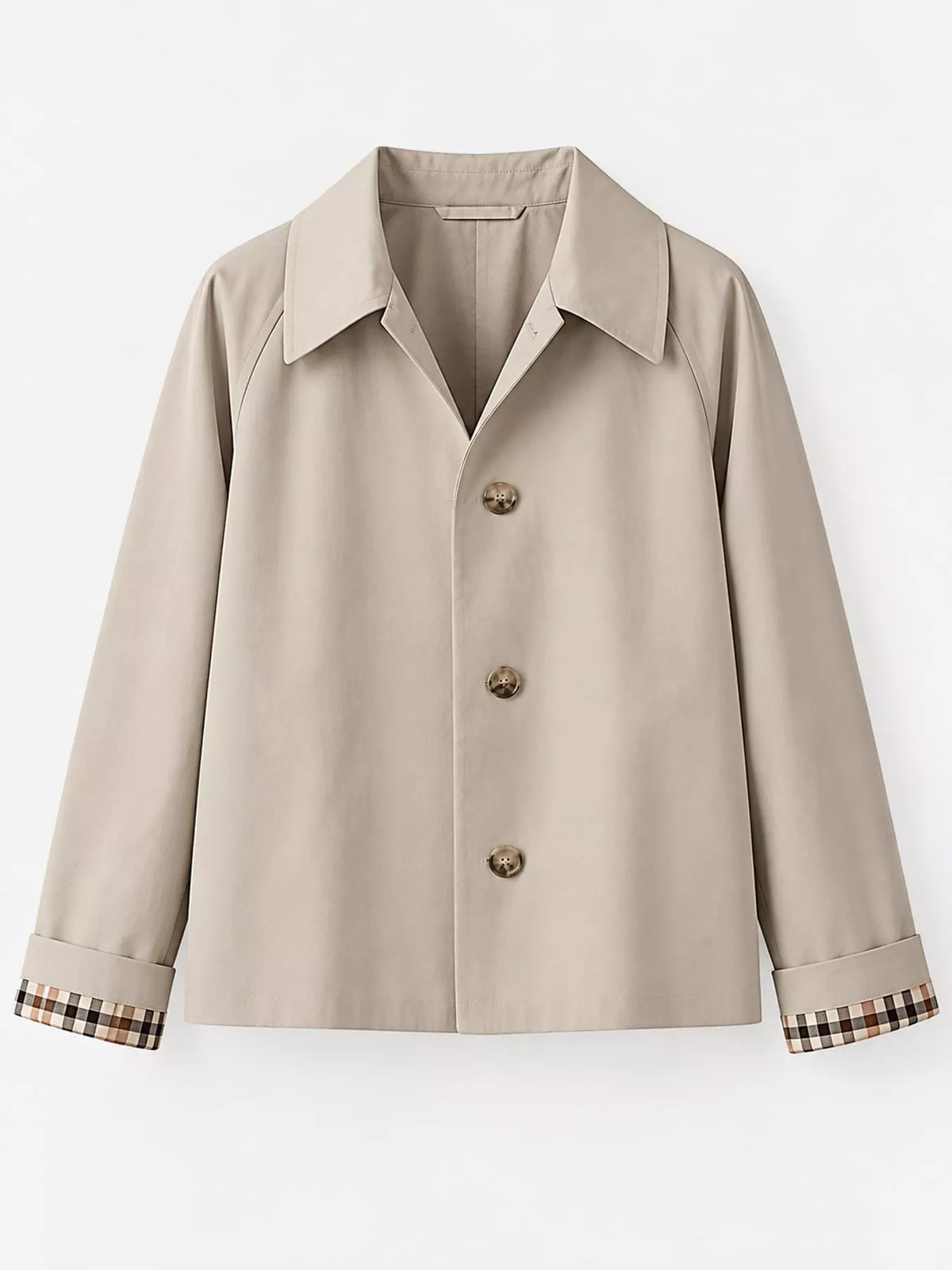 Plaid Cuffs Cropped Trench Outerwear