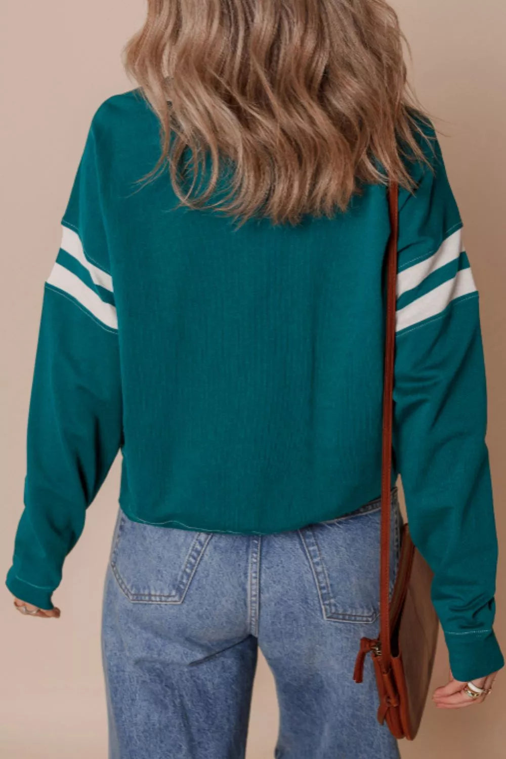 Contrast Striped Patchwork Round Neck Drop Shoulder Sweatshirt