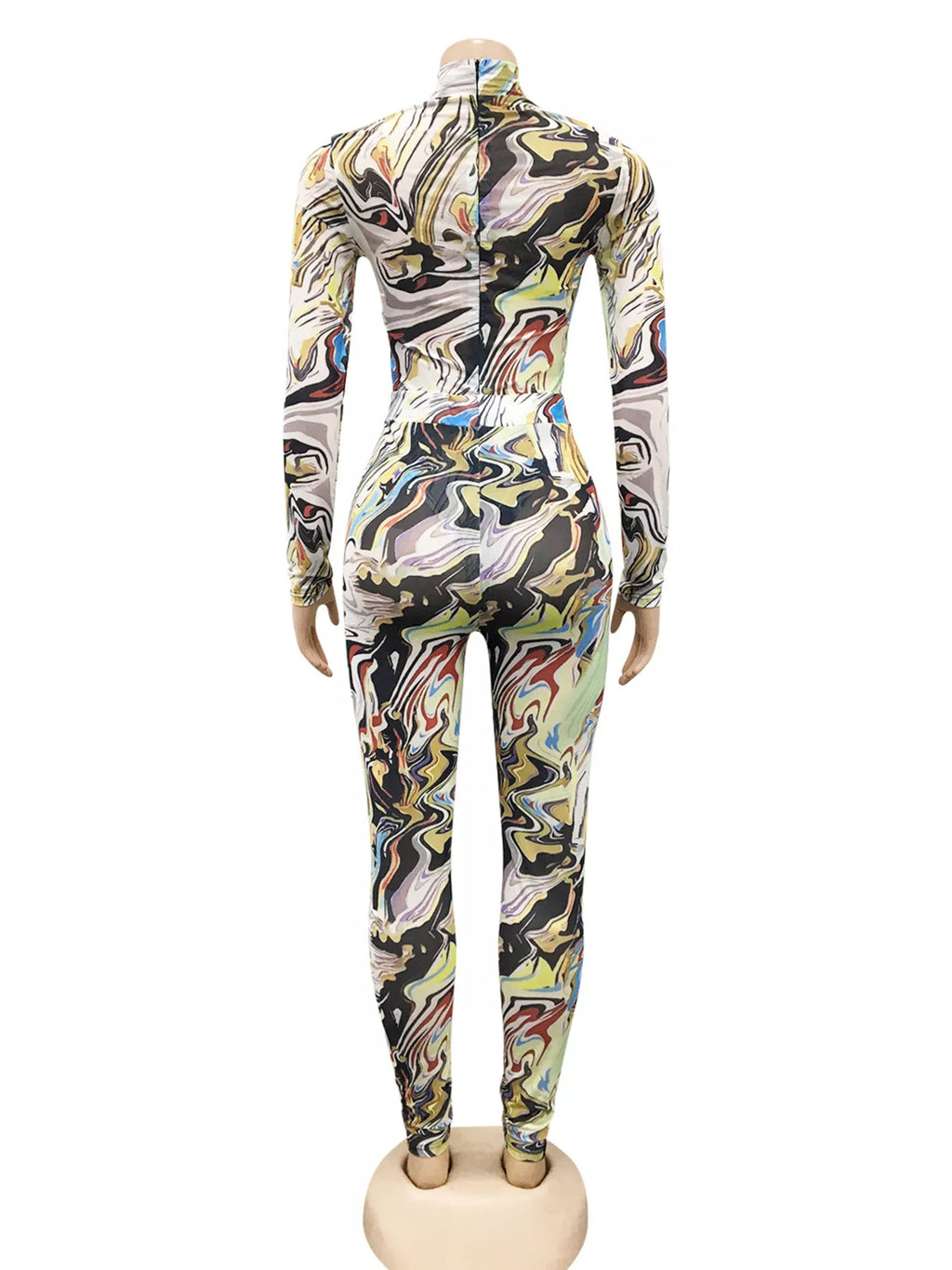 Abstract Swirl Print Top and Pants Set