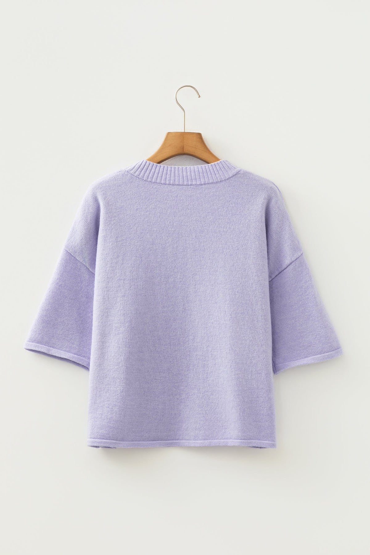 Solid 3/4 Sleeve Boxy Button-Down Cardigan