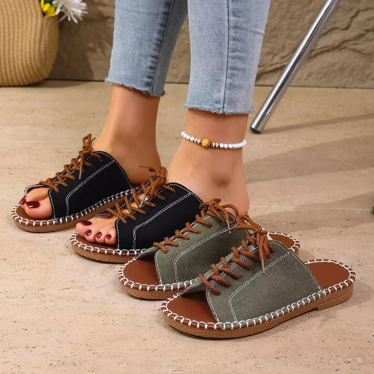 Open Toe Lace Up Sandals