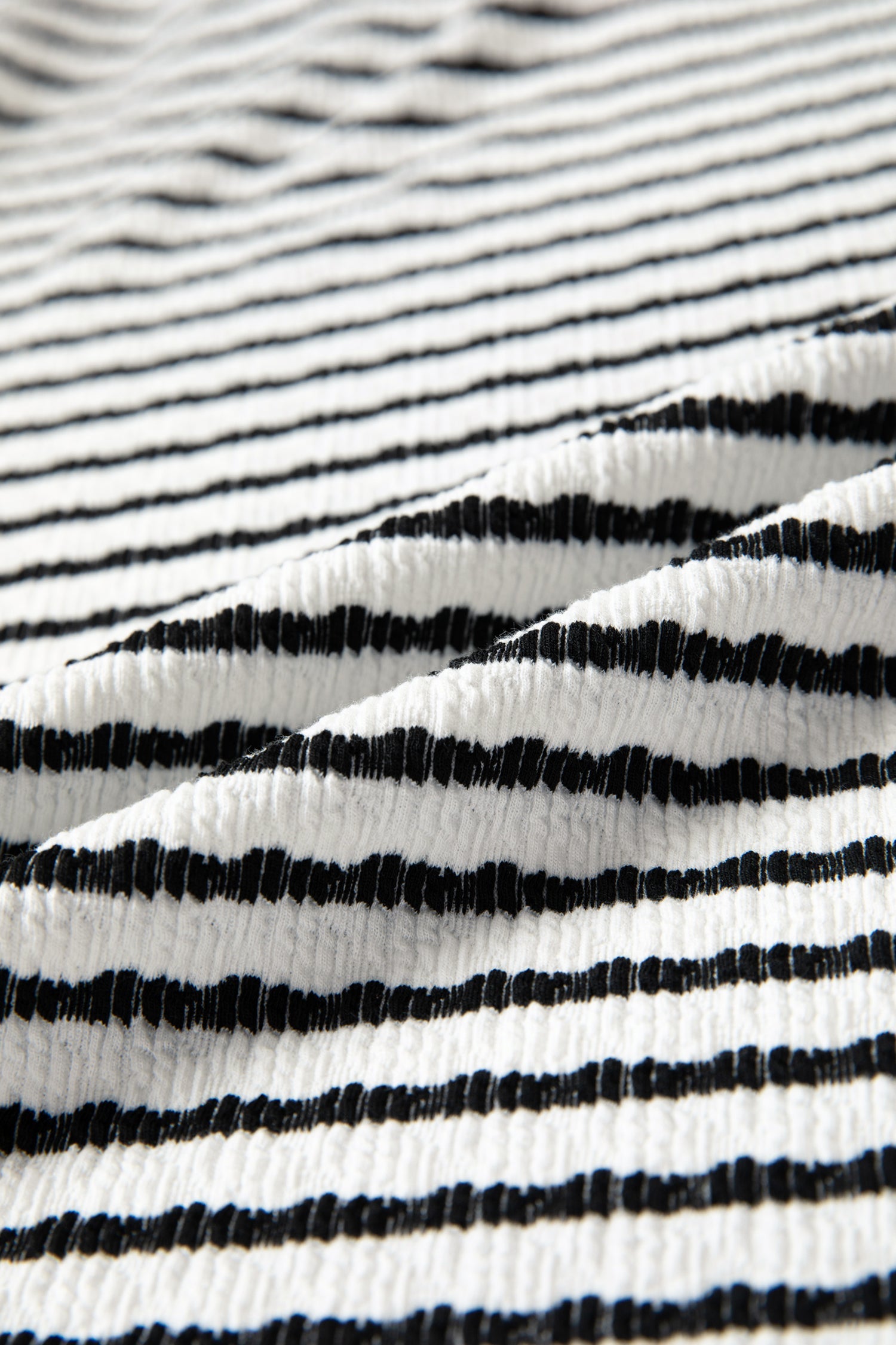 Black Stripe Textured Knit Twisted Rib Contrast Patchwork V Neck Long Sleeve Top