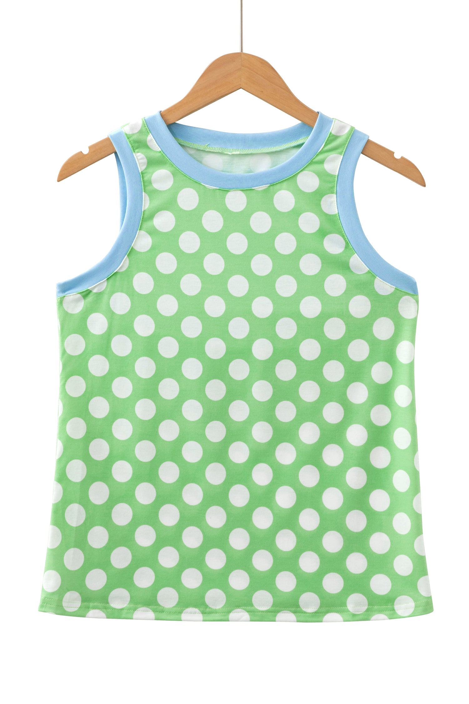 Green Polka Dot Contrast Trim Round Neck Loose Tank Top