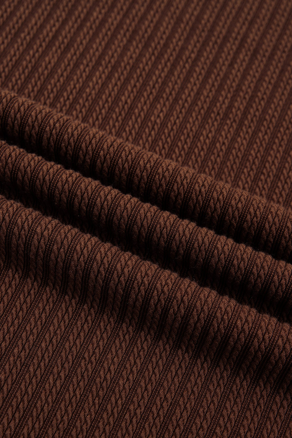 Dark Brown Textured Ribbed Knit Lettuce Trim 2pcs Lounge Set