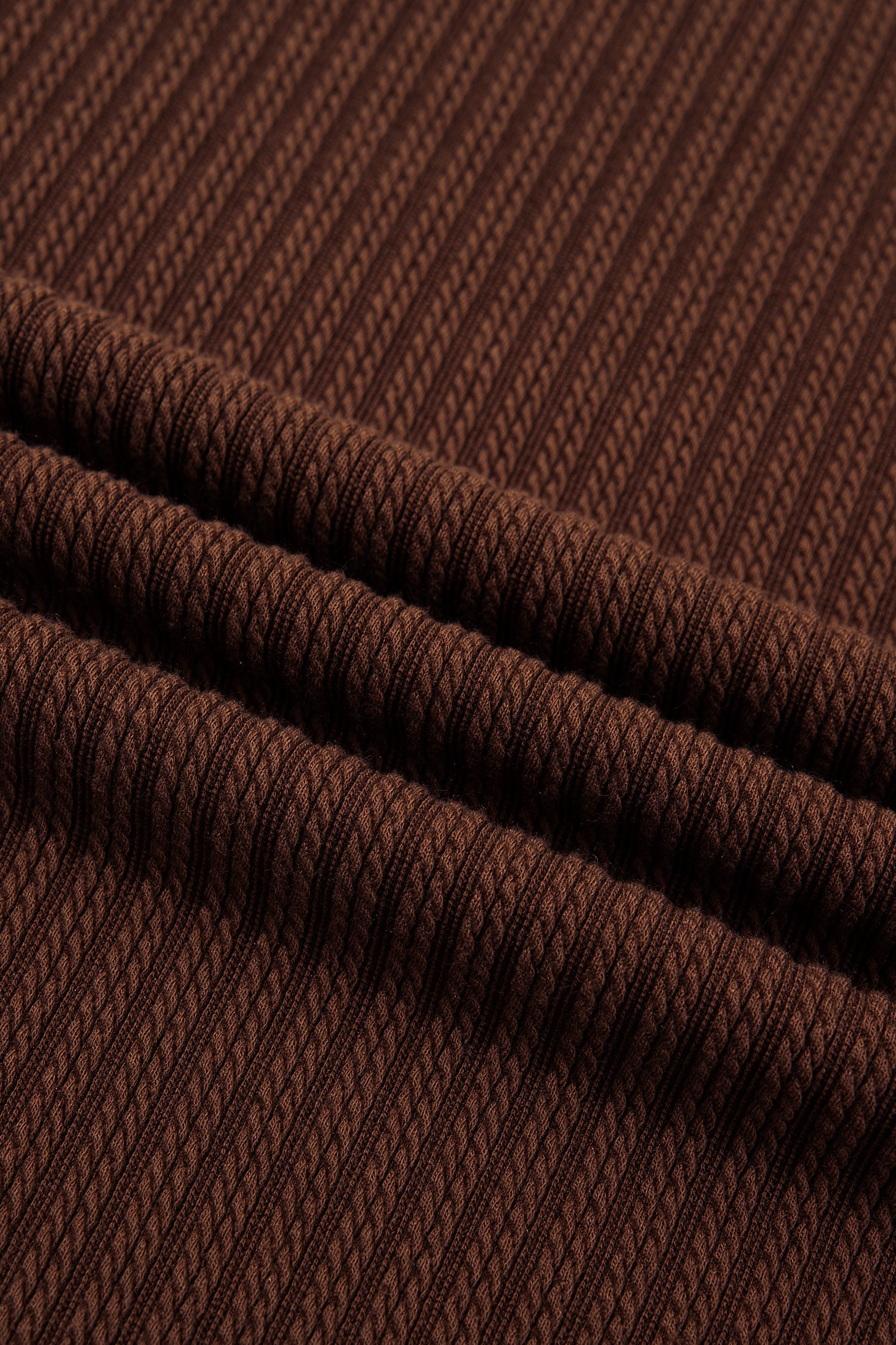 Dark Brown Textured Ribbed Knit Lettuce Trim 2pcs Lounge Set